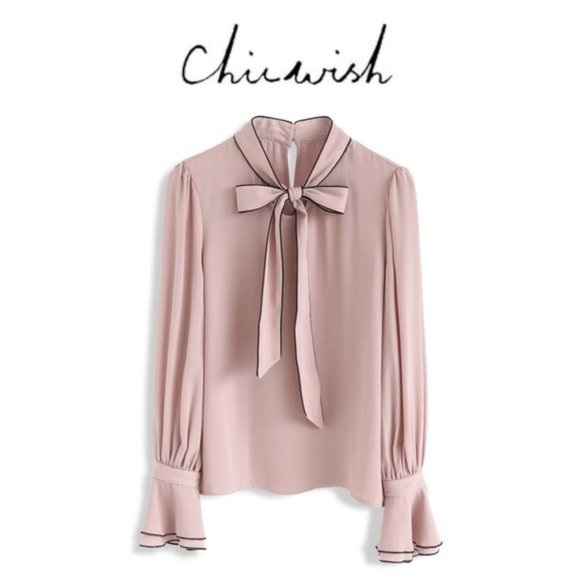 Chicwish Tops - New! CHICWISH • Bowknot Bell Sleeves Chiffon Top in Pink • XL